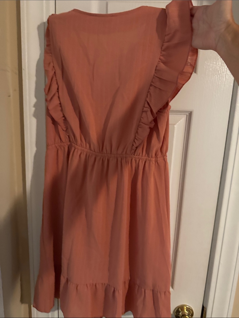 Umgee Rust Ruffle Sleeve V-Neck Mini Dress - Picture 2 of 5
